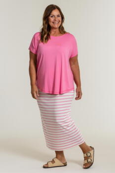 Pennie nederdel fra Gozzip - Hvid med lyserøde striber