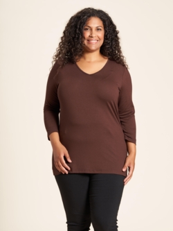 Basis bluse med trekvart ærmer - BRUN
