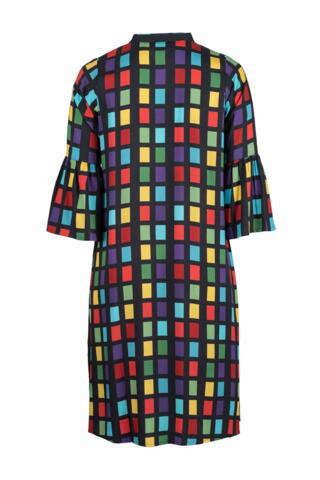 Anete kjole fra Studio - Sort med farverigt firkantet print