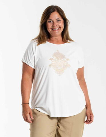 Gitte T-shirt fra Gozzip i hvid med smukt print
