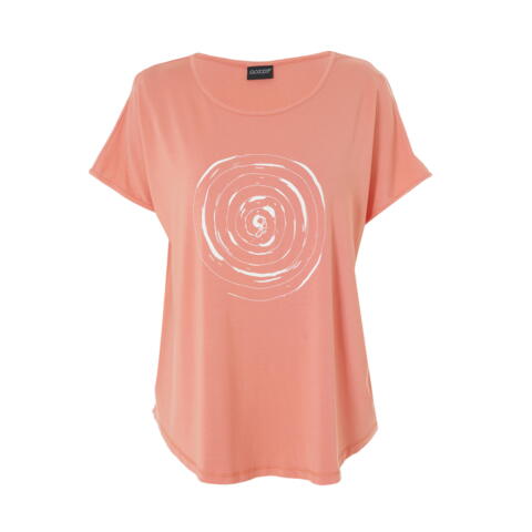 Gitte T-shirt fra Gozzip i flot melonfarve med print