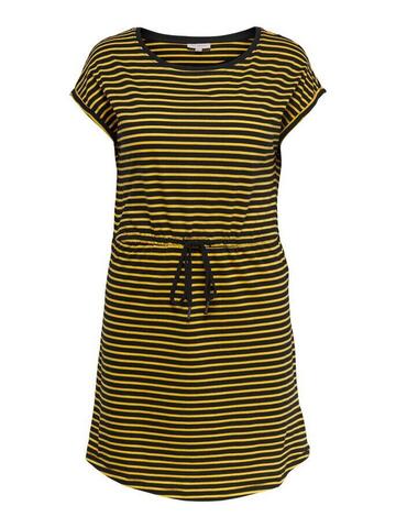 Kjole med bindebånd - Sort med gule striber